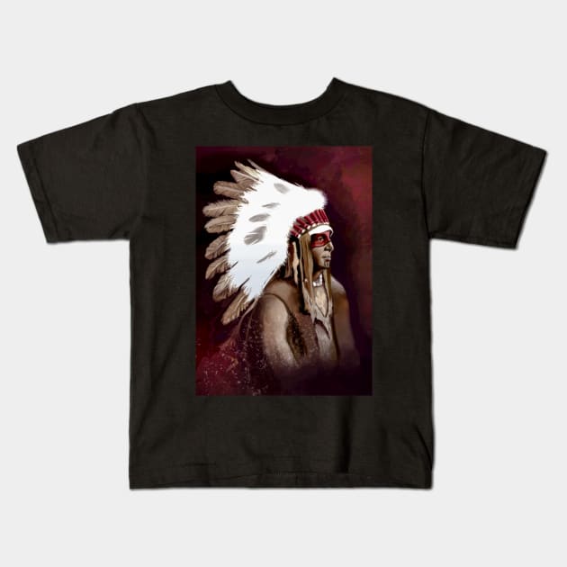 Native American Warrior Kids T-Shirt by Nightfrost
